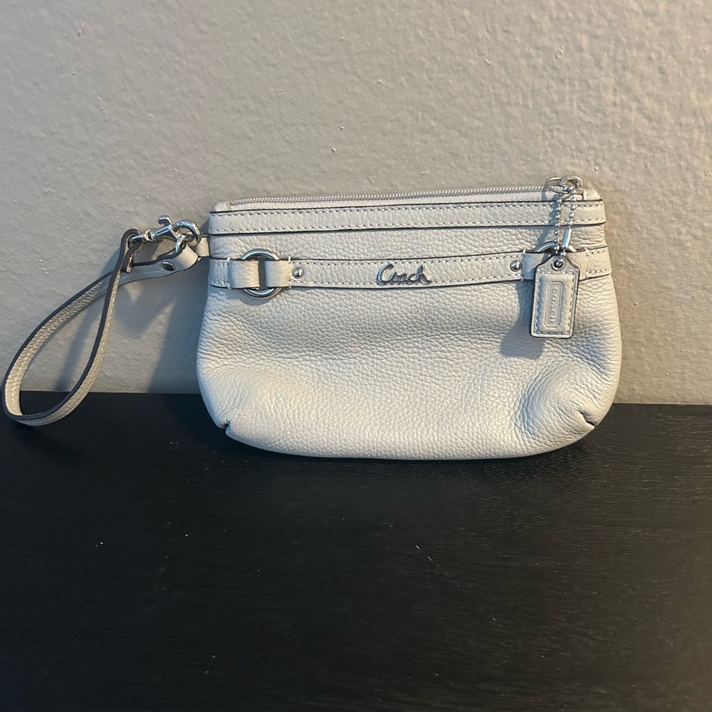 Coach gray leather Wristlet with Silver Accents